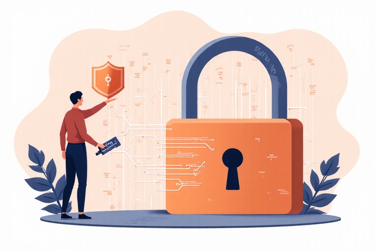 Ilustración de una persona con un candado digital, simbolizando la seguridad y privacidad de datos.